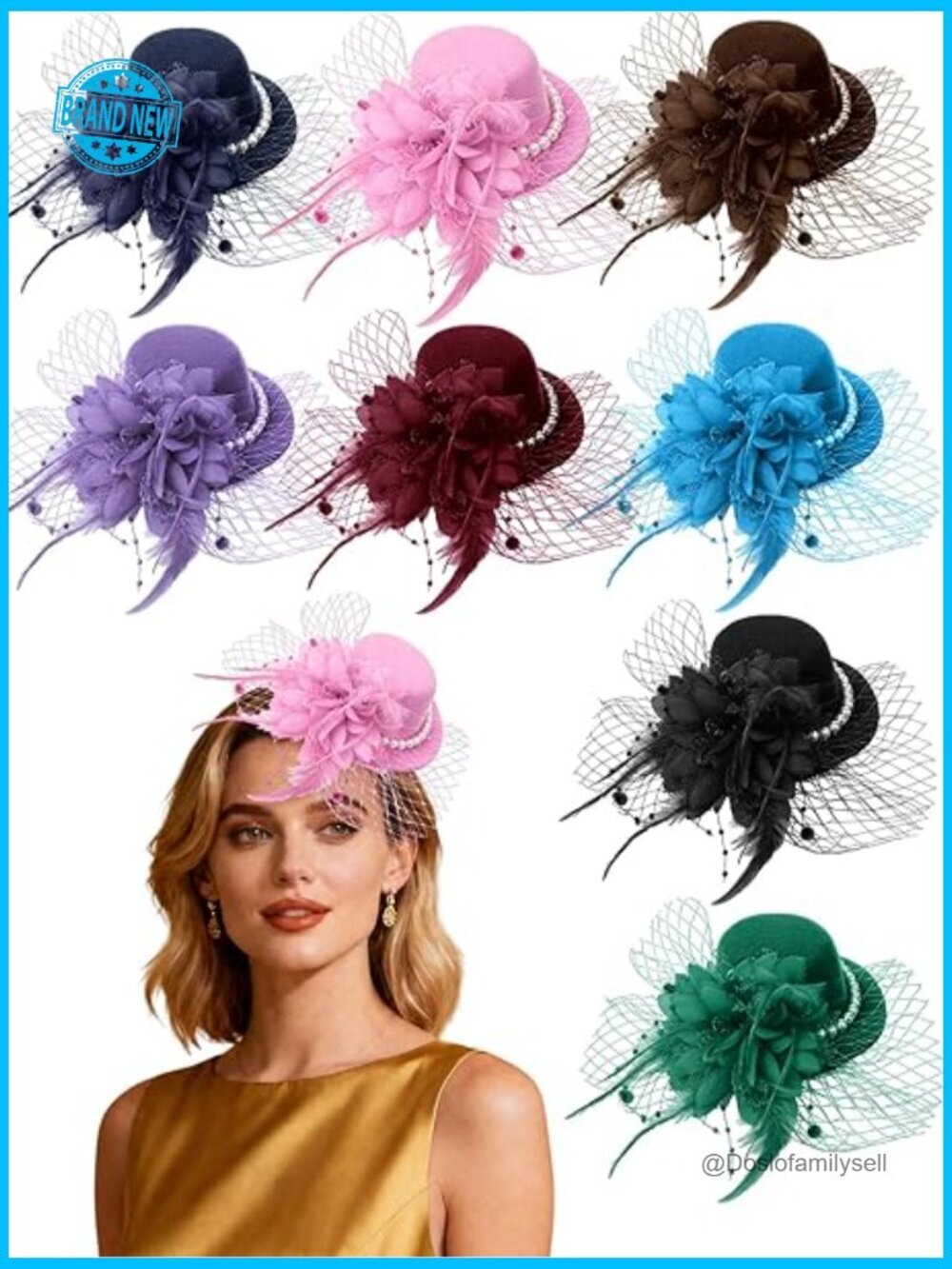 8 Piece Fascinator Hat Set Derby Tea Party Headpieces with Floral Pearls Mesh